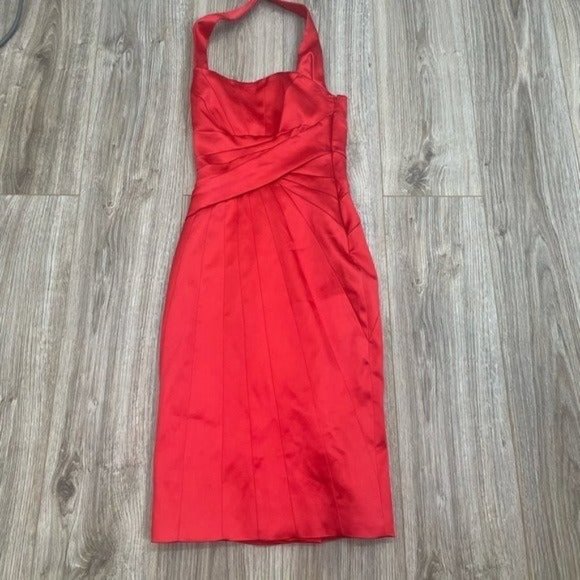 Karen Millen red satin like midi dress halter top size 2 - Picture 3 of 16